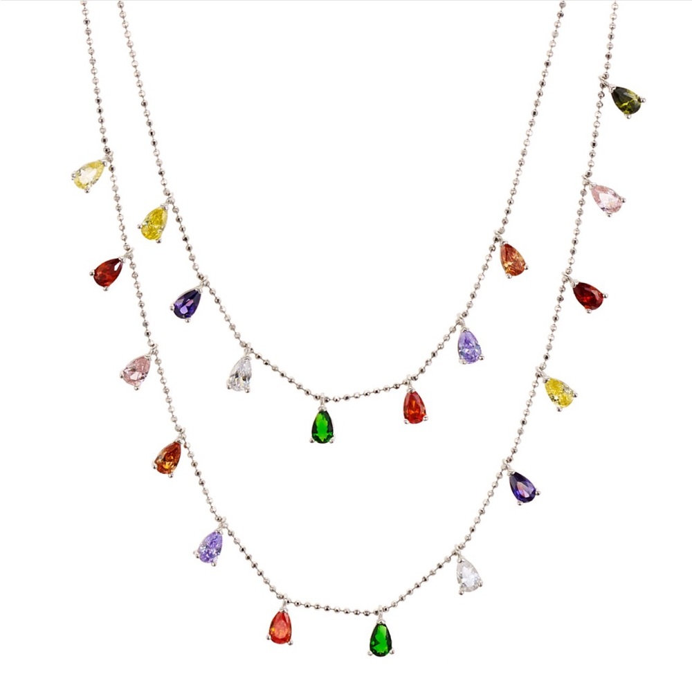 AQUA Multi-Stone Layered Pendant Necklace
